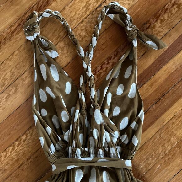 Mara Hoffman Calypso Midi Dress in Olive Brown Polka Dot Size L - Picture 6 of 8